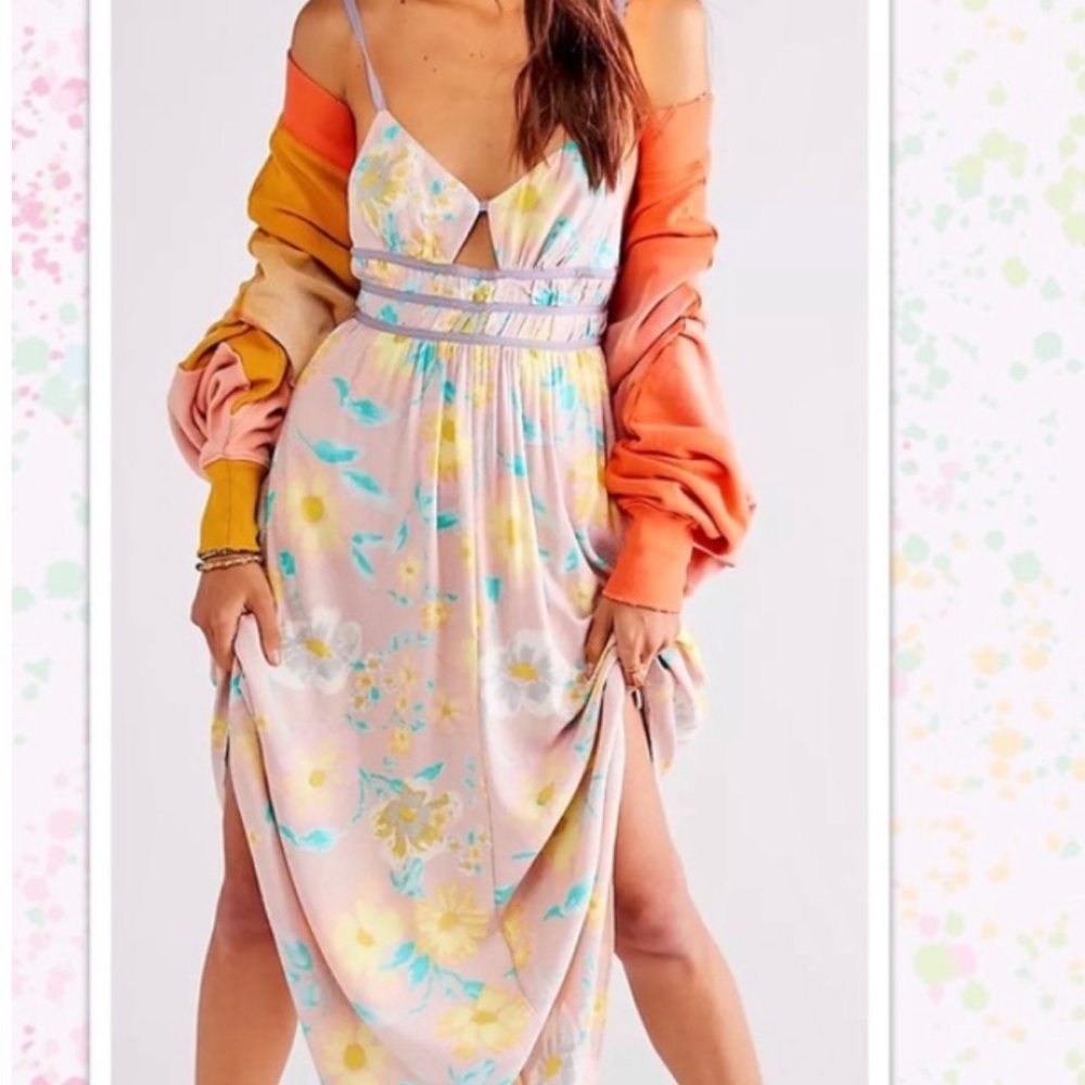 NWT FREE PEOPLE FP dress pastels peach strappy NEW SIZE‎ M maxi backless maxi